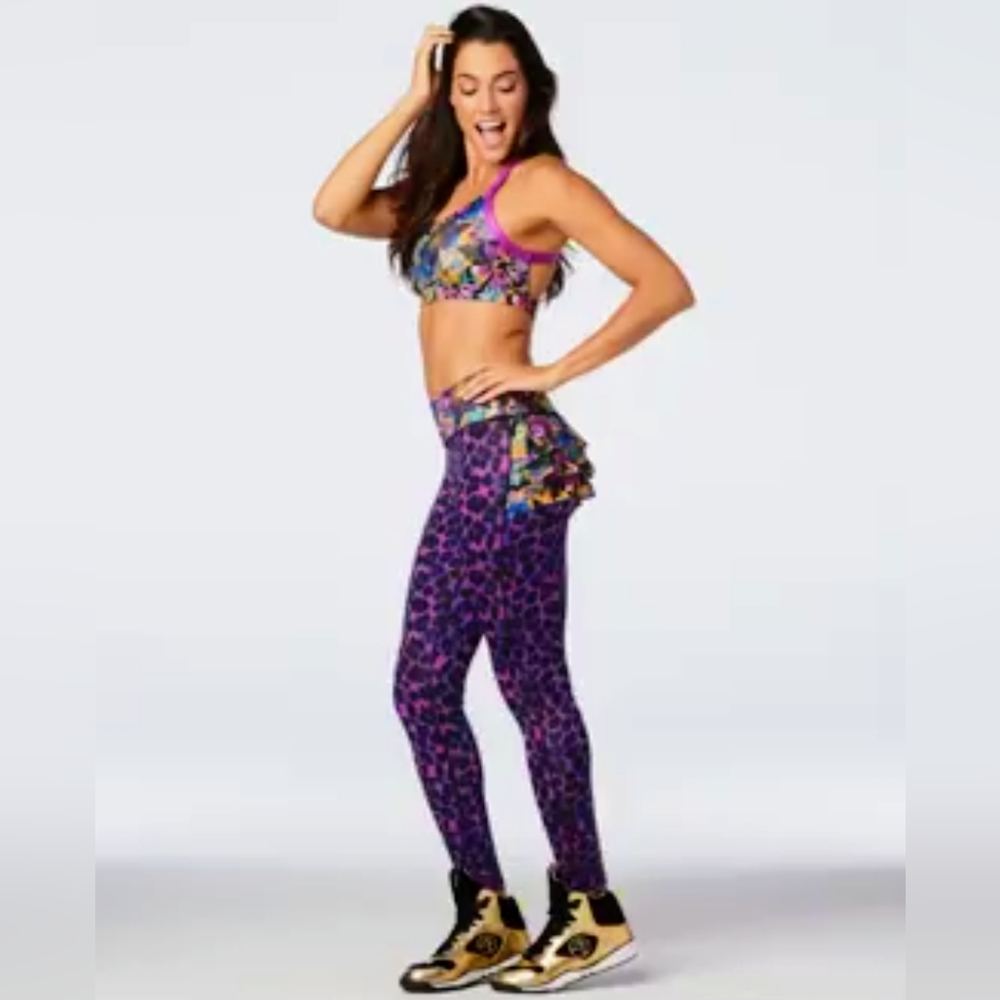 Zumba Purple Leopard Ruffle Butt Leggings Small Spicy Xs Gozadera Pachanga Cute